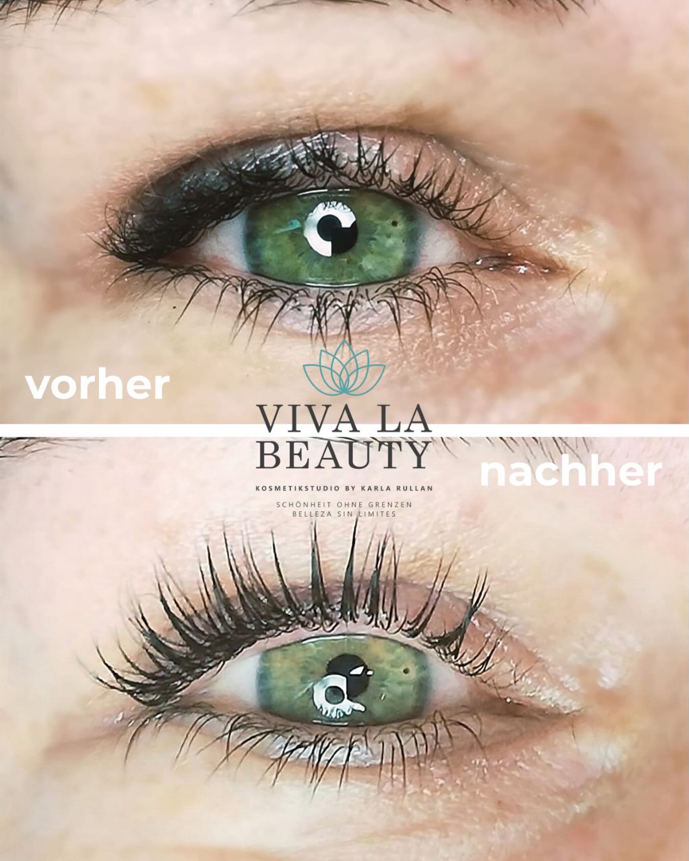 Lashlifting Vorher-Nachher an grünen Augen