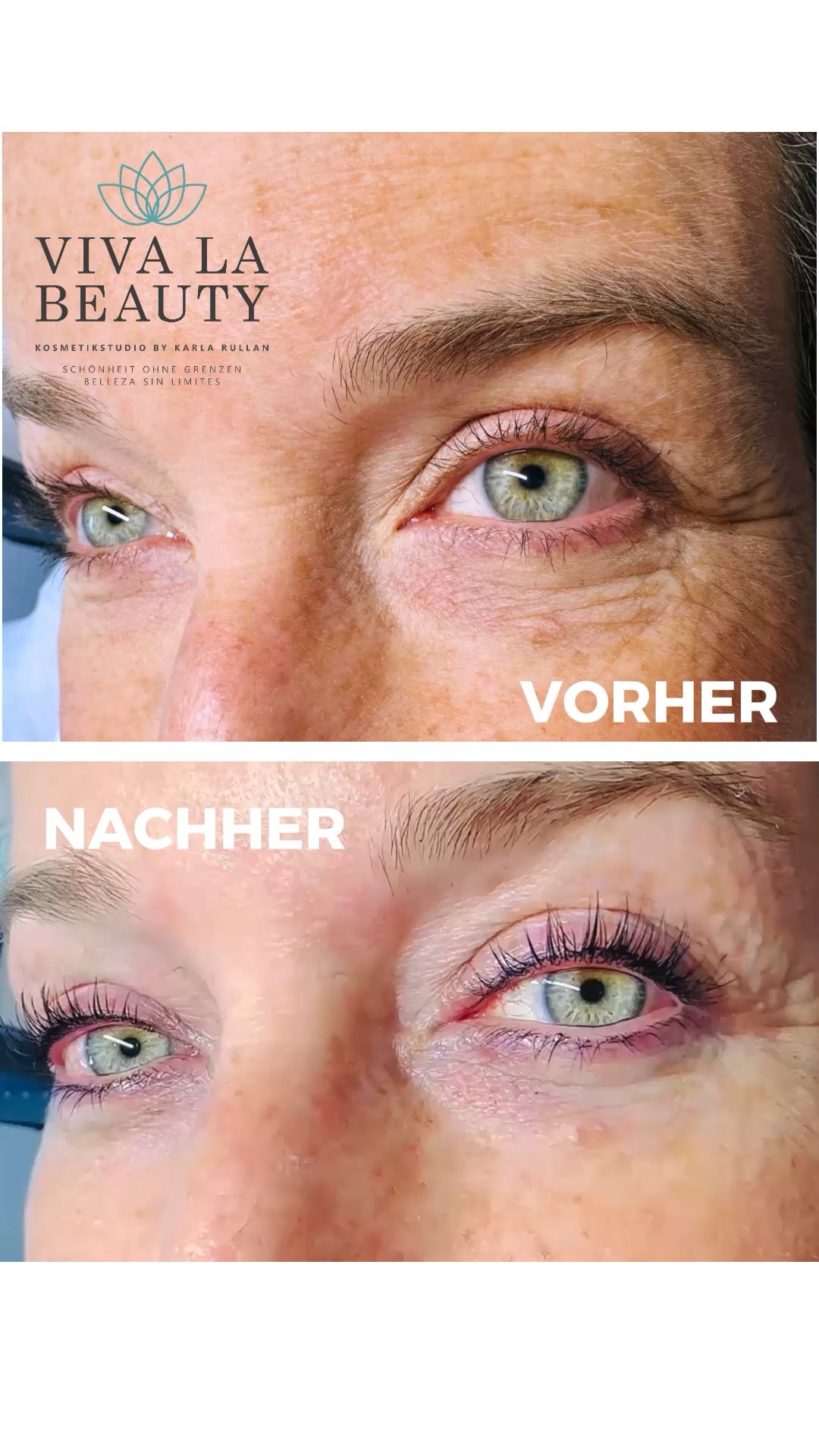 Lashlifting Vorher-Nachher: betonter Augenaufschlag